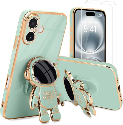 Vista 41 de Pepmune - Funda para iPhone 15 con soporte de astronauta 3D, color negro [2 Screen Protector], Luxury Electroplated Soft TPU Cover with Kickstand