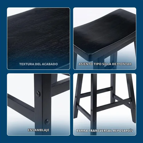 Vista 6 de Winsome Satori Taburete de asiento de sillín para cocina, 24", negro