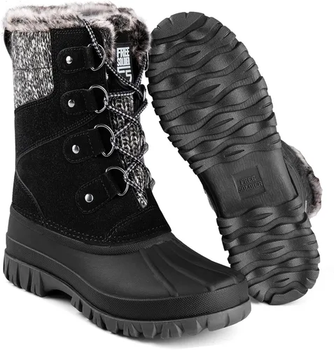 Vista 5 de FREE SOLDIER Botas de nieve impermeables de invierno para mujer, para clima frío, botas de pato de moda para exteriores, cómodas y aisladas