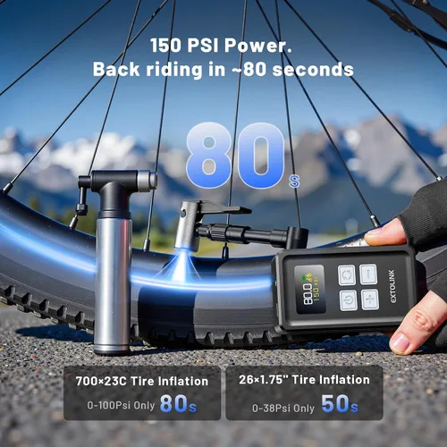 Vista 2 de Mini bomba de neumáticos de bicicleta, bomba eléctrica inflable de 150PSI con indicador