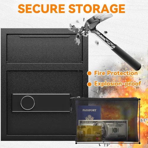 Vista 5 de Caja fuerte de depósito ignífuga de 2.0 pies cúbicos, caja de seguridad con ranura de depósito frontal y cerradura con combinación digital