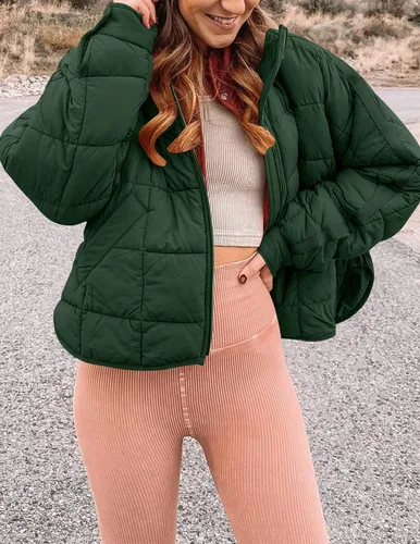 Vista 5 de LEANI Women's Oversized Lightweight Puffer Jackets Long Sleeve Zipper Short Down Coat with Pockets