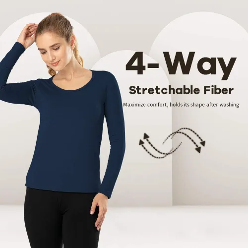 Vista 57 de MANCYFIT Tops térmicos para mujer, camisa con forro polar, manga larga, capa base, cuello en V