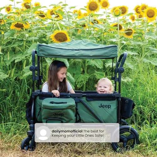 Vista 7 de Jeep Deluxe Wrangler Cochecito Wagon con bolsa enfriadora y organizador para padres por Delta Children, negro/verde