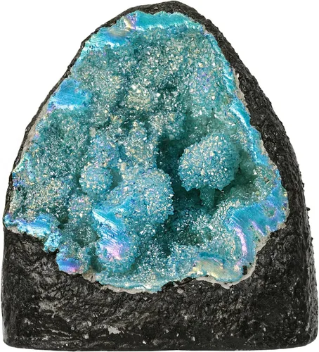 Vista 15 de Nupuyai Grupo de geoda de cristal de cuarzo con revestimiento de titanio irregular natural para Reiki Rock Crystal Mineral Espécimen para decoración