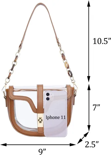 Vista 7 de KKXIU Bolso cruzado transparente para mujer, de piel vegana, aprobado para estadios, para concierto, al hombro, deportivo, bolso transparente