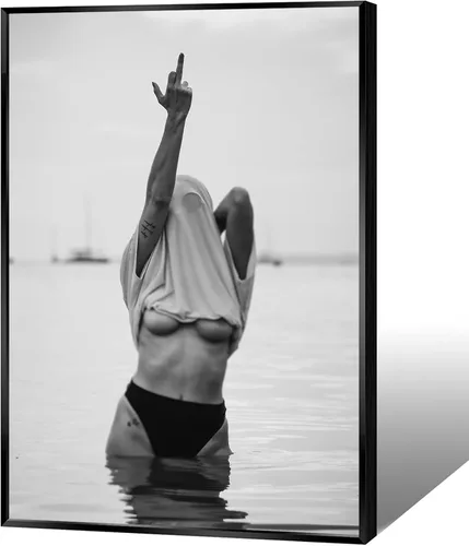 Vista 10 de Enveable Pósteres retro feministas con el dedo medio, lienzo blanco y negro, arte de pared, fotografía de moda, impresión fotográfica, mujer sexy