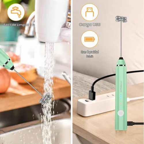 Vista 5 de Philorn - Varilla espumadora de leche recargable eléctrica de mano, batidor mini para café con leche, capuchino, frappé, matcha, chocolate caliente