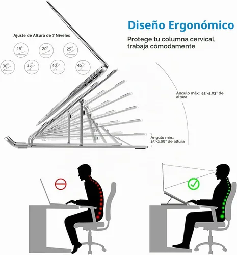 Vista 3 de Soporte ajustable para portátil de 7 niveles, elevador Negro