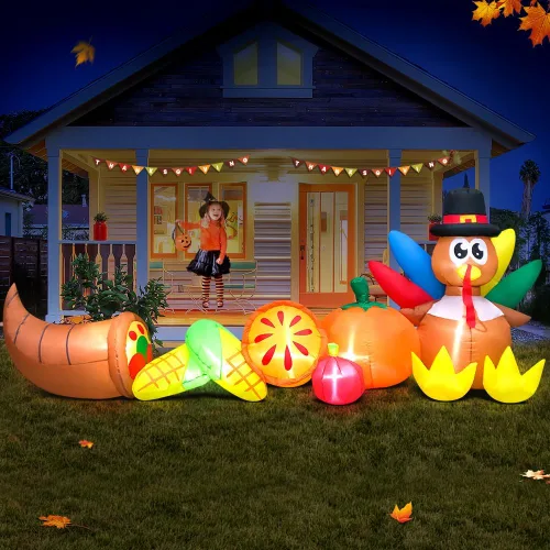 Vista 6 de KOOY Decoraciones inflables de Acción de Gracias de 10 pies, pavo y verduras de maíz con luces LED para otoño, feliz festival de Acción de Gracias