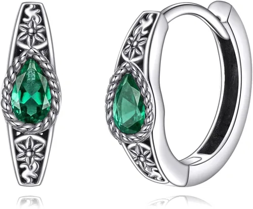 Vista 11 de POPLYKE Aretes de plata de ley con diseño de flores, pequeños aretes tipo huggie, regalo de joyería para mujer A-Daisy