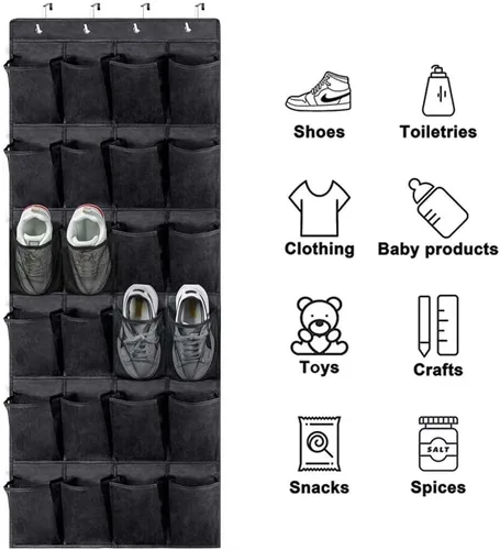 Vista 5 de Organizador de zapatos colgante sobre la puerta, zapatero de malla de gran capacidad, 24 bolsillos para colgar zapatos, armario de almacenamiento