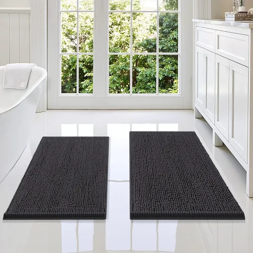 Vista 98 de Juego de alfombras de baño Smiry de 2 piezas, suave alfombra absorbente de chenilla y juego de alfombra en forma de U para inodoro, alfombra de baño