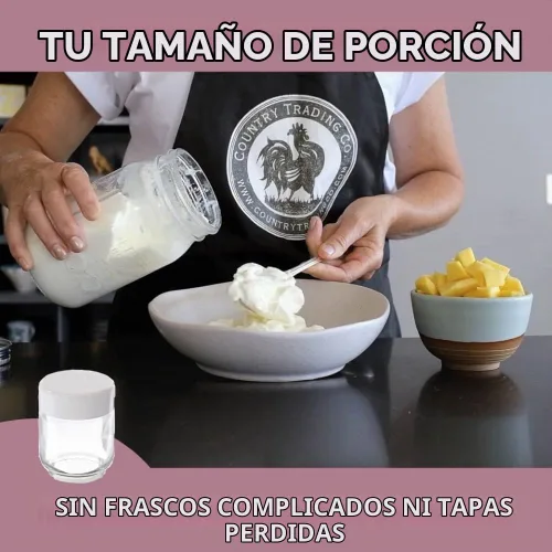 Vista 3 de Yogur de acero inoxidable con tarro de vidrio de 1 cuarto de galón y libro completo de recetas para hacer más de 12 yogures caseros fáciles de usar