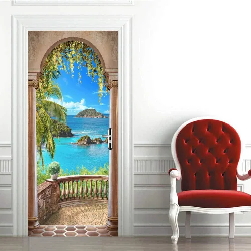 Vista 117 de Calcomanías 3D para puerta, murales para despegar y pegar, papel tapiz de caballo, calcomanías autoadhesivas extraíbles de PVC, impermeable, póster
