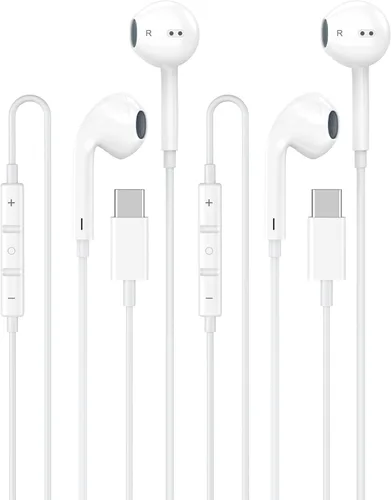 Vista 9 de Paquete de 2 auriculares USB C para iPhone 18 Pro Max/18 Pro/Duo/17 16 15 Blanco brillante