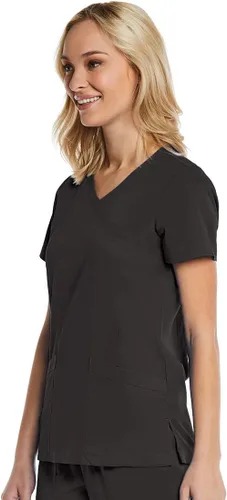 Vista 3 de Mock Wrap Scrub Top for Women 2 Pocket 4-Way Stretch for Medical Dental Spa EL9115
