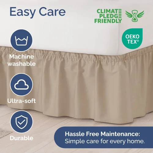 Vista 6 de Falda de cama envolvente con volantes, color crema, para camas de tamaño matrimonial con altura de 30 cm CGK Linens - Falda de cama plisada con tela