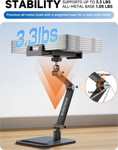 Vista 5 de Soporte para tableta para iPad, soporte de monitor portátil para 15.6 pulgadas, 17.3 pulgadas Aluminum Alloy Foldable Arm Mount with 360° Swivel