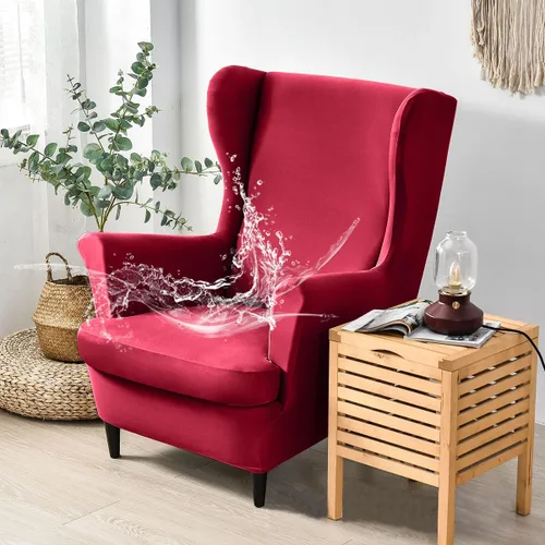Vista 11 de Morbuy Funda impermeable para silla con respaldo de ala, fundas para silla con respaldo de ala, 2 piezas, lavables, elásticas, con brazos para sala