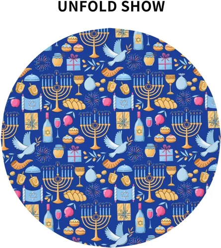 Vista 3 de Happy Hanukkah - Mantel redondo de festival judío de Hanukkah, mantel redondo, lavable, decorativo, para cocina, cena, fiesta, talla única