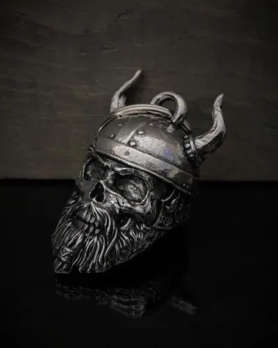 Vista 7 de Bravo Bells Viking Warrior Skull Bell - Accesorio de campana de motociclista o llavero para buena suerte en la carretera - Fabricado en los Estados