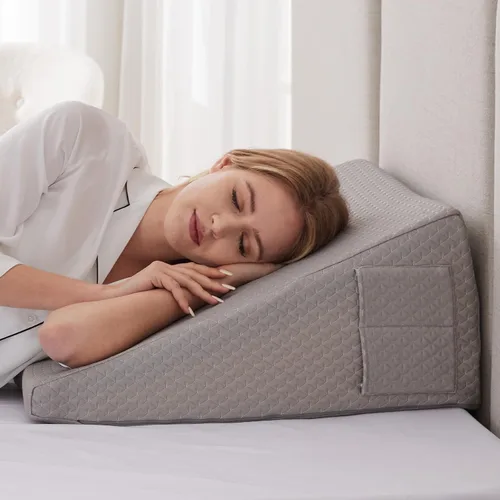 Vista 9 de Ruqmuis Almohada de cuña para reflujo ácido, almohada de cuña de cama para cabecero de 10 pulgadas, almohada de cuña para aliviar el dolor