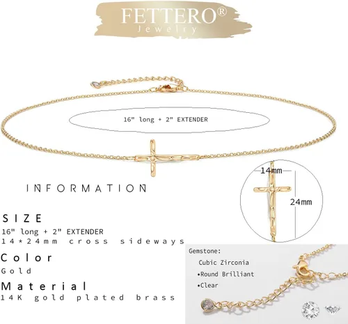 Vista 121 de Fettero - Collar con dije de cruz de fe, chapado en oro de 14 K, cadena fina, minimalista, simple, pequeña, para oración, regalo de joyería religiosa