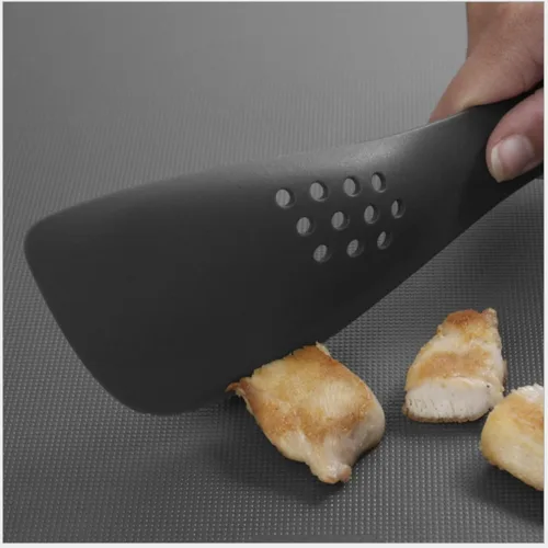 Vista 6 de Uni-tool - Utensilios de cocina de silicona 5 en 1, cuchara ranurada, girador, herramienta de corte, cuchara sólida y espátula en uno para cocina