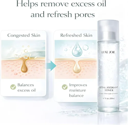 Vista 2 de LuxeJoie Tónico de gel hidratante para la cara – Aloe y tónico facial botánico para pieles sensibles, tónico facial hidratante ligero y no pegajoso