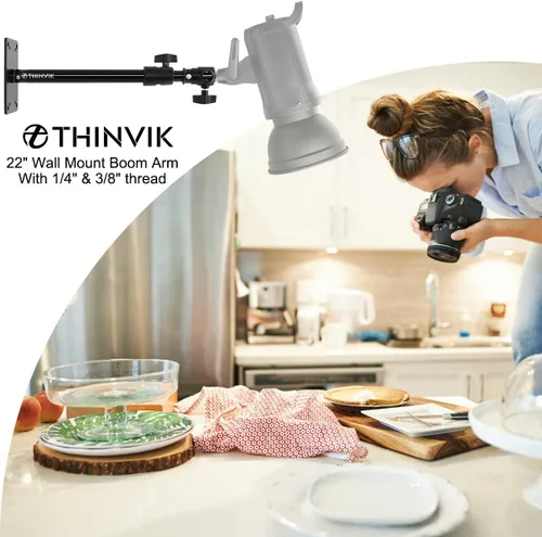 Vista 7 de Thinvik Soporte para cámara de estudio de fotografía, montaje de techo de pared con brazo para video monolight, reflector, montaje horizontal