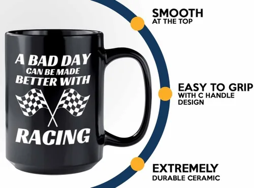 Vista 4 de Taza de café Racer de 15 onzas, color negro, Better With Racing - Fuel Speed Racer Car Guys Circuit Automotriz Racing Boy Regalos para él, papá