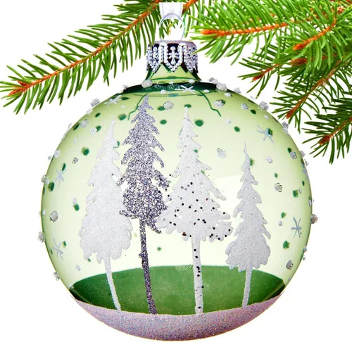 Vista 3 de Adornos de bosque – Adornos de Navidad de vidrio soplado europeo – Juego de 2 bolas de vidrio con pinos