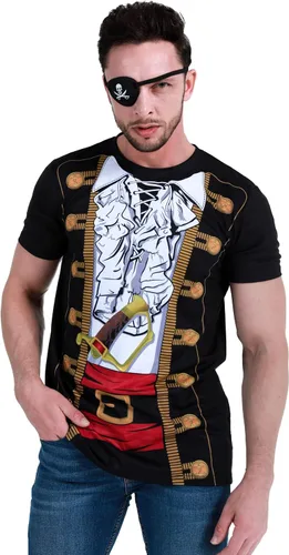 Vista 4 de Funny World Disfraz de Halloween de manga corta con estampado de pirata para hombre Negro