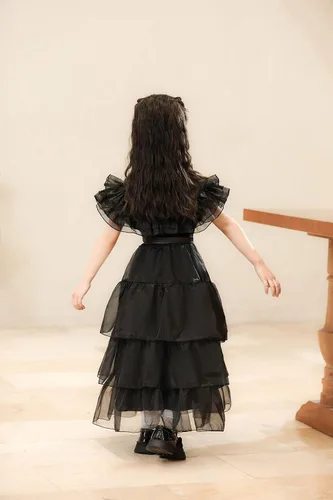 Vista 4 de Emonyna Wednesday Addams - Vestido para niñas y niños, disfraz de cosplay de la familia, uniforme de la academia, vestidos de baile de Halloween