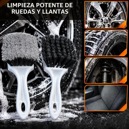 Vista 9 de Cepillo de mango corto para ruedas y neumáticos Cepillo de lavado de automóviles para detalles automáticos Cepillo de limpieza profunda