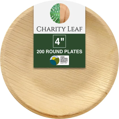 Vista 6 de Charity Leaf - Platos redondos desechables de bambú de 5 pulgadas (50 piezas) Platos de aperitivo de bambú, tableros desechables, vajilla ecológica