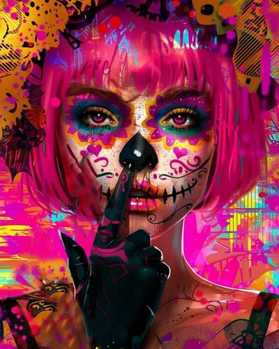 Vista 36 de Kits de pintura de diamantes 5D para adultos, Terror Girl Taladro completo, punto de cruz de diamante redondo, no hables, pintura de diamantes por