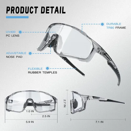 Vista 5 de Gafas de ciclismo fotocromáticas para hombres y mujeres, UV400 gafas de sol deportivas para MTB, equitación, correr, pesca, béisbol