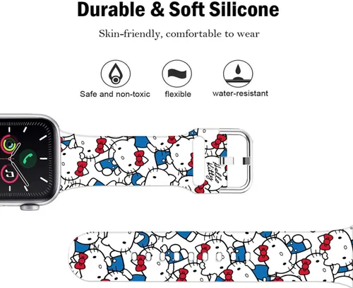 Vista 3 de Compatible con Apple Watch Band Hello Ki Sweet Blue de 1.929 in/1.811 in/1.772 in/1.732 in/1.654 in (Serie 3 2 1) Correa de silicona suave, bonita
