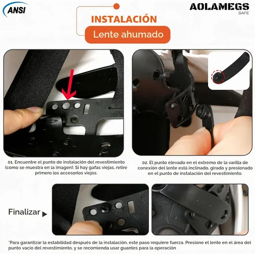 Vista 6 de Anteojos de seguridad ANSI Z87, accesorios de visera de casco duro de construcción OSHA, protector de ojos transparente y tintado integrado