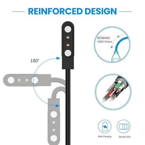 Vista 4 de Cargador de repuesto compatible con Faweio IDW13/IDW16/IDW19/IDW26 Cable de carga magnético USB de 1.9 pies (negro y blanco)