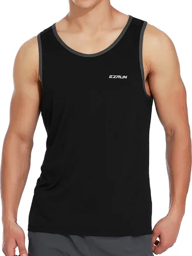 Vista 2 de EZRUN Camiseta deportiva sin mangas y de secado rápido para hombre, para hacer ejercicio, entrenar, fitness, correr, trotar, deportes, gimnasio