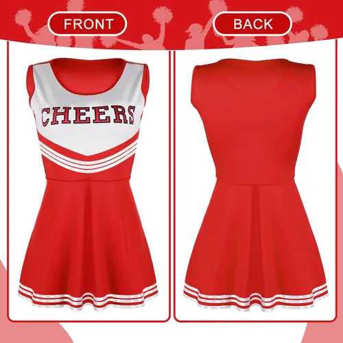 Vista 3 de SATINIOR 4 piezas de disfraces de animadora para mujeres, adultos, niñas, uniforme de animación, vestido elegante para fiesta de Halloween
