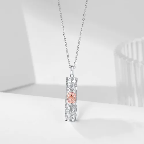 Vista 30 de Collar con colgante de urna de cenizas de cremación y árbol de la vida para mujer, plata de ley US1