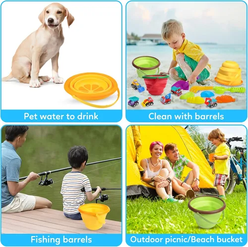 Vista 4 de Juego de juguetes de arena de playa para niños, cubo de playa plegable de silicona plegable para viajes, juguetes de playa para verano al aire