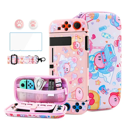 Vista 8 de HYPERCASE Cute Cat Switch Case Kit for NS Accessories Storage, with Portable Travel Carrying Bag Pouch, Soft Switch Protective Skin Cover, HD Screen