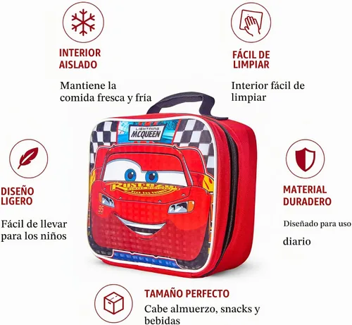 Vista 5 de Fast Forward Cars Lightning McQueen Bolsa de almuerzo aislada para niños Rojo(Cars Red)
