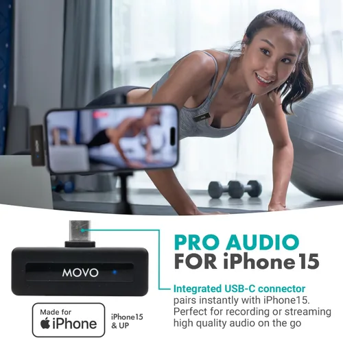 Vista 5 de Movo Micrófono inalámbrico Mini USB-C para iPhone 15/16/17 - Micrófono compatible con Pro Max - Duración de la batería de 10 HR, rango de 164 pies