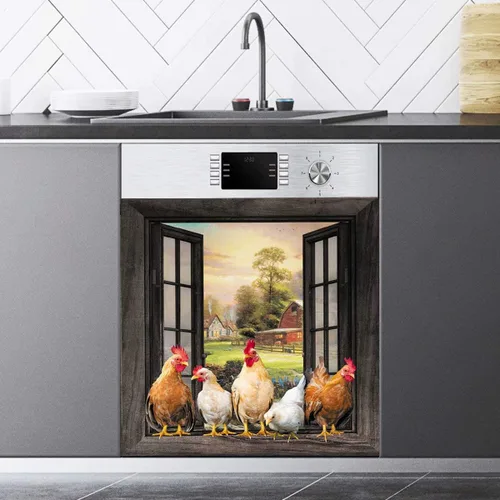 Vista 3 de Cubierta magnética para lavavajillas de pollo de granja, decoración de cocina, gallo para refrigerador, cubierta de puerta de nevera, ventana